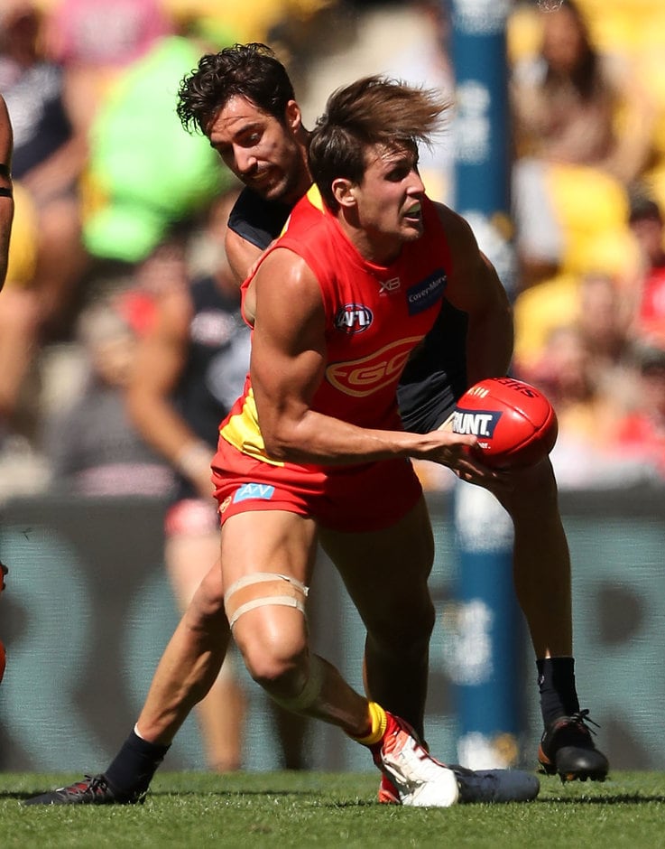 AFL 2018 Round 02 - Carlton v Gold Coast David Swallow will play his 100th game for the Suns against Fremantle - AFL,David Swallow,Gold Coast Suns,Optus Stadium